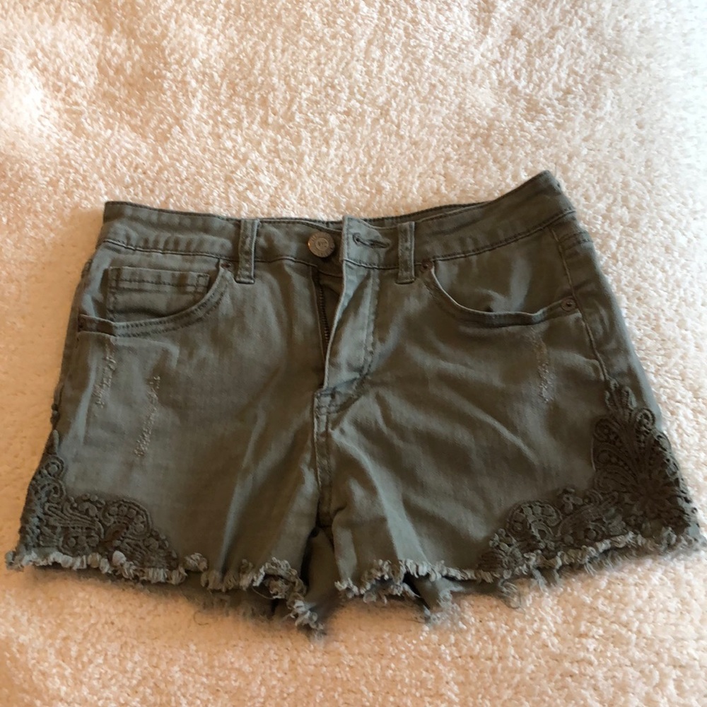 Army green jeans shorts